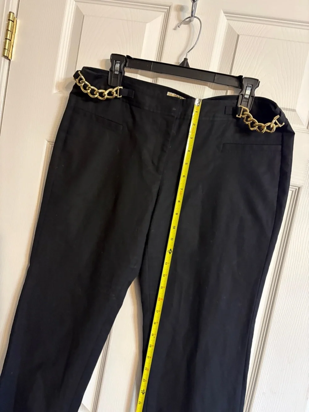 Michael Kors Black Straight-Leg Pants with Gold Chain Accent